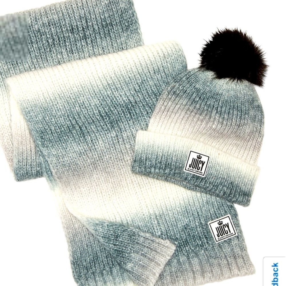 NWT JUICY by Juicy Couture Hat & Scarf Set Gray Ombré